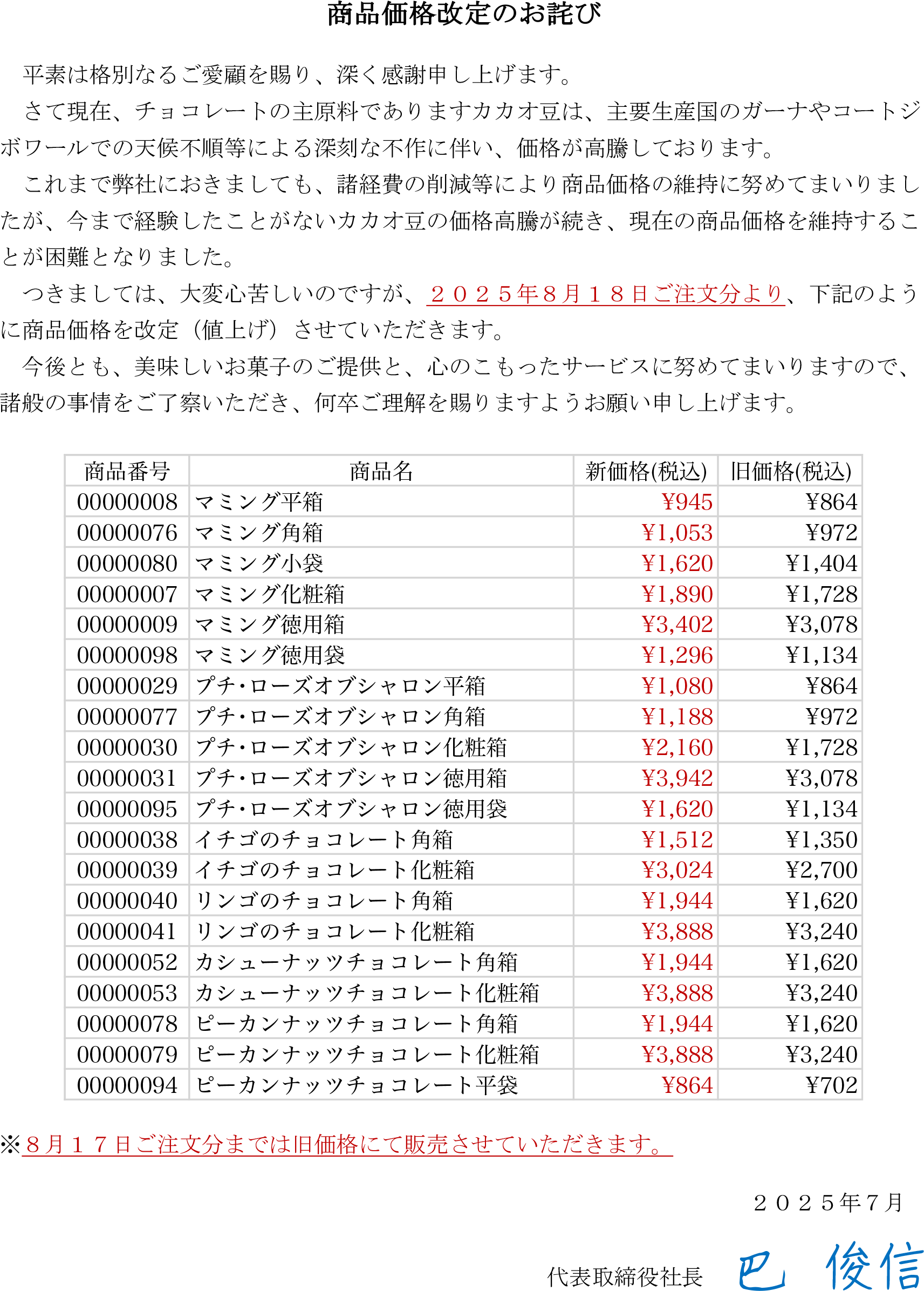 価格改定